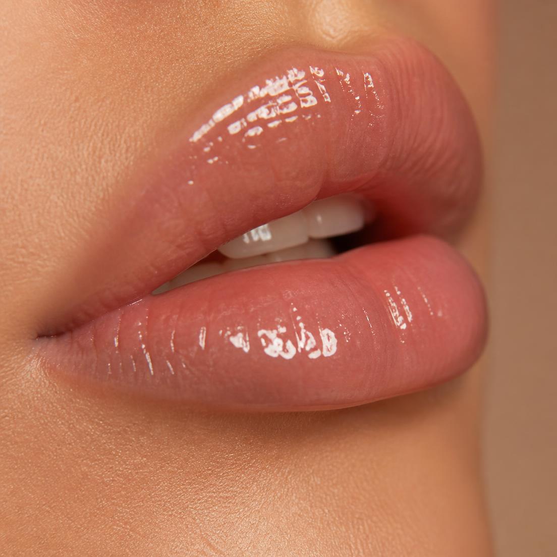 Macro photograph of smooth, high-shine lips after treatment