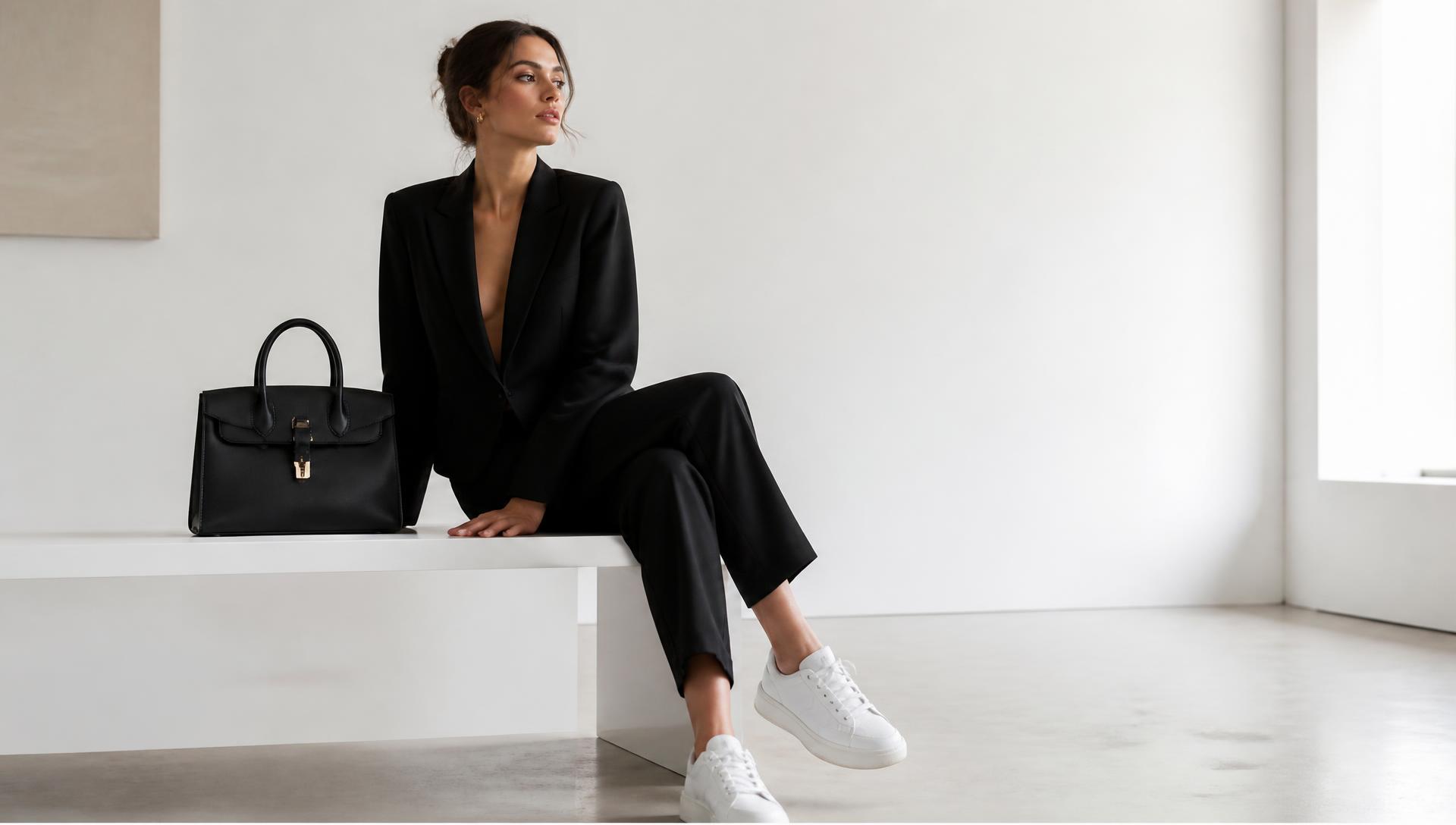 Luxury designer pieces styled in a minimal white space